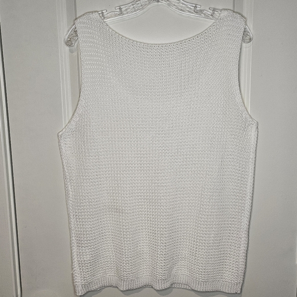 White Open Knit Mesh Sleeveless Scoop Neck Breathable Summer Tank Top Size XXL - Picture 3 of 7